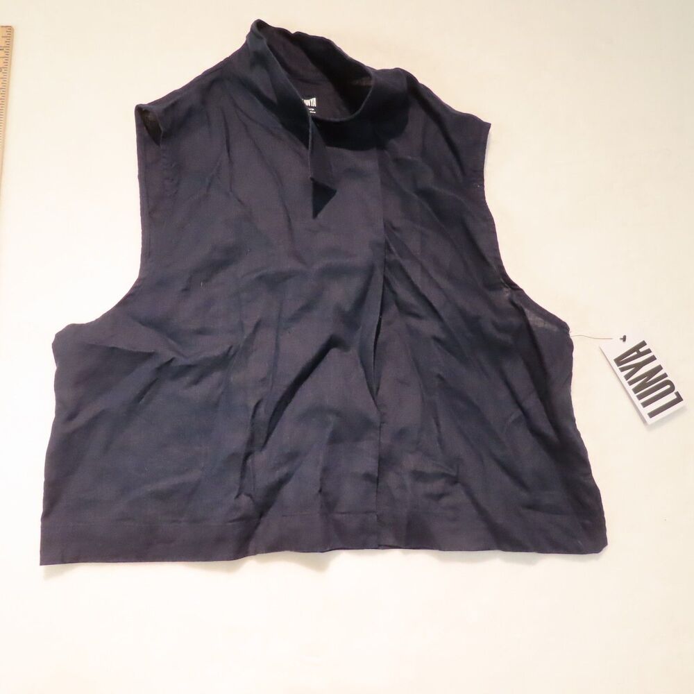 Lunya Lahgo XL Woven Linen Sleeveless Shirt Top Asymmetric Navy Blue NWT